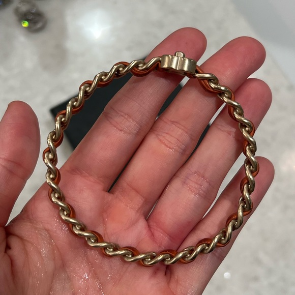 Chanel CC Orange Leather Woven Chain Bangle Bracelet 21CM - Picture 5 of 10